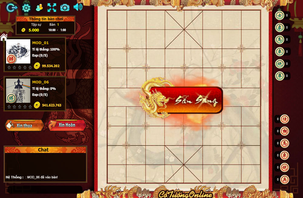 bắt đầu chơi game cờ tướng